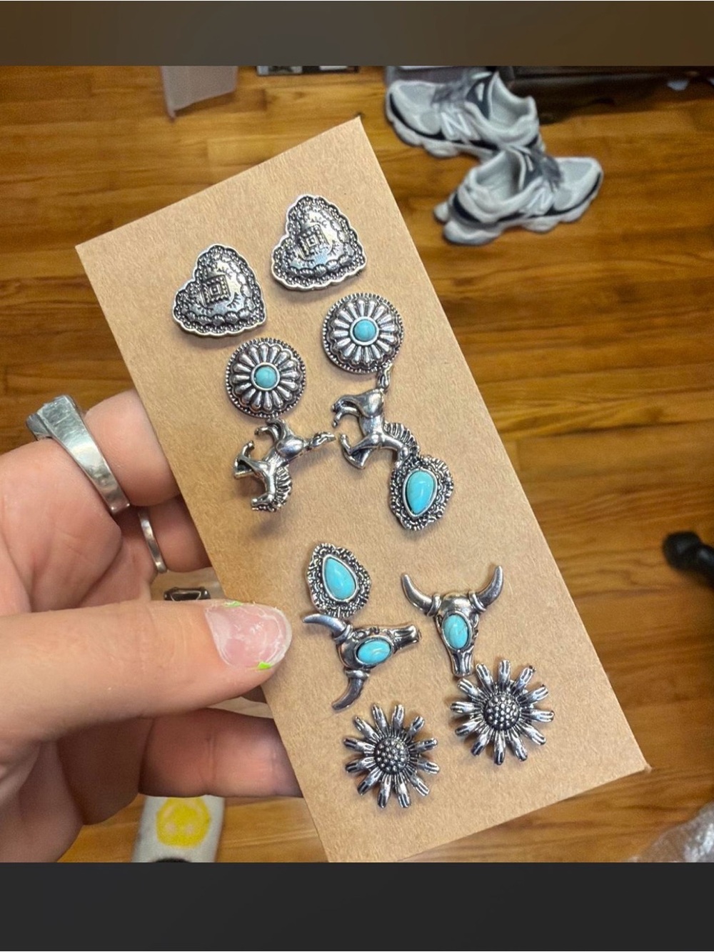 Turquoise Silver-Tone Western Stud Earring Set - 6 Pairs